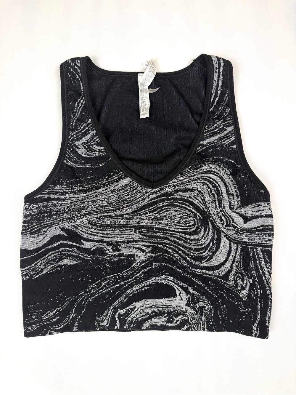 Athleta Black White Marble Jacquard Longline Sports Bra Crop Tank Top L